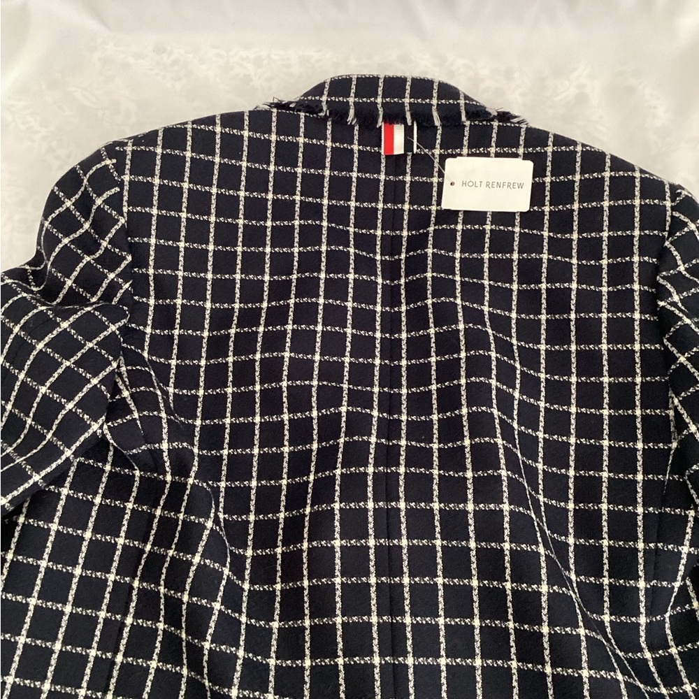 NWT Thom Browne Women’s Frayed Double-Breasted Wool Blazer, Size 40 - Picture 7 of 16